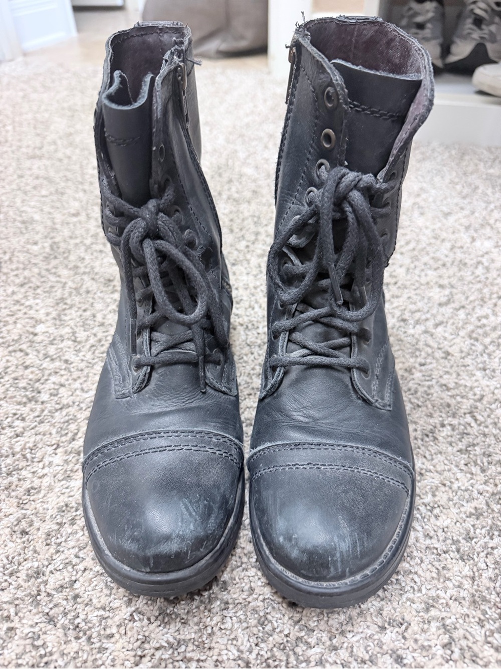 Steve Madden Black Leather Lace-Up Combat Boots